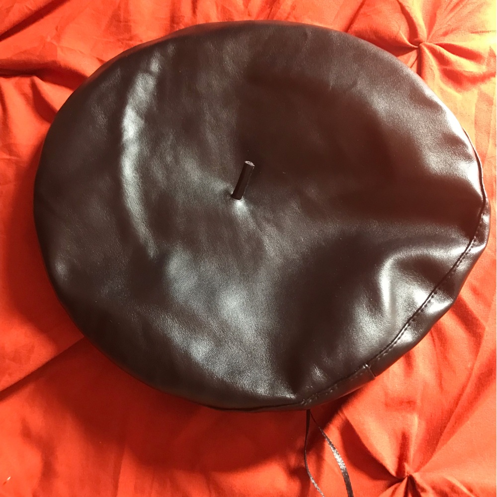 Black PU leather beret hat
